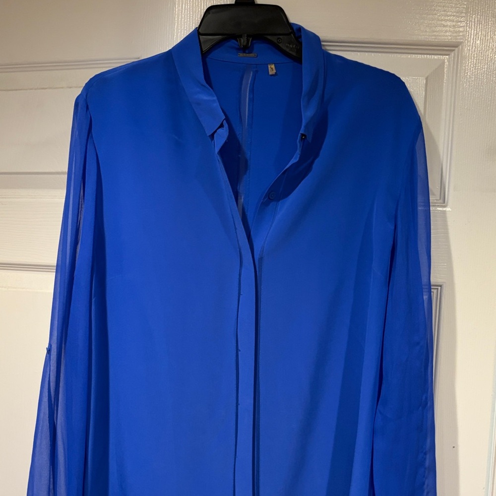Elie Tahari Cobalt Blue Sheer Blouse